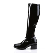 Black boots block heel 5 cm - 70s years style hippie disco gogo under kneeboots patent leather