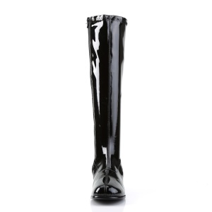 Black boots block heel 5 cm - 70s years style hippie disco gogo under kneeboots patent leather