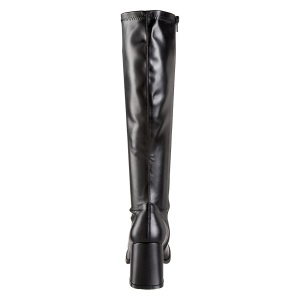 Black boots block heel 7,5 cm - 70s years style hippie disco gogo under kneeboots vinyl