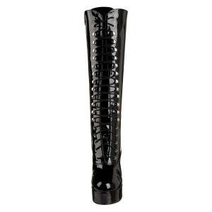 Black platform boots lace up patent 10 cm - 70s years hippie disco gogo kneeboots