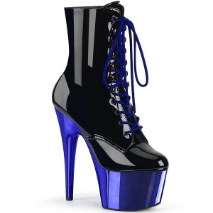Blu Verniciata 18 cm ADORE-1020 stivaletti con plateau cromo