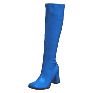 Blue boots block heel 7,5 cm - 70s years style hippie disco gogo under kneeboots patent leather