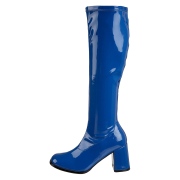 Blue boots block heel 7,5 cm - 70s years style hippie disco gogo under kneeboots patent leather