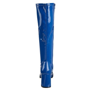 Blue boots block heel 7,5 cm - 70s years style hippie disco gogo under kneeboots patent leather
