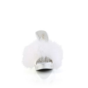 Ecopelle 11,5 cm ELEGANT-401F ciabatta tacco alto con piume di marabu bianchi