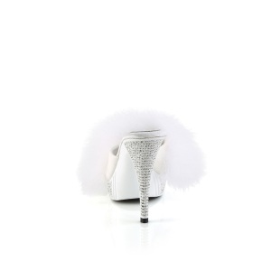 Ecopelle 11,5 cm ELEGANT-401F ciabatta tacco alto con piume di marabu bianchi