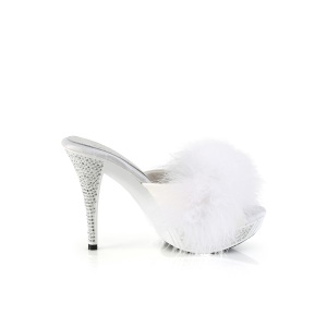 Ecopelle 11,5 cm ELEGANT-401F ciabatta tacco alto con piume di marabu bianchi