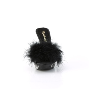 Ecopelle 11,5 cm ELEGANT-401F ciabatta tacco alto con piume di marabu neri