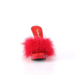 Ecopelle 11,5 cm ELEGANT-401F ciabatta tacco alto con piume di marabu rosso
