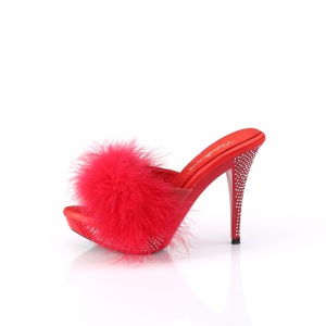 Ecopelle 11,5 cm ELEGANT-401F ciabatta tacco alto con piume di marabu rosso