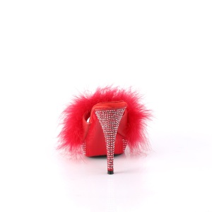 Ecopelle 11,5 cm ELEGANT-401F ciabatta tacco alto con piume di marabu rosso