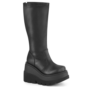 Ecopelle 11,5 cm stivali plateau elasticizzati con gambale largo