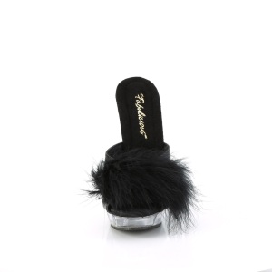 Ecopelle 15 cm SULTRY-601F ciabatta tacco alto con piume di marabu neri