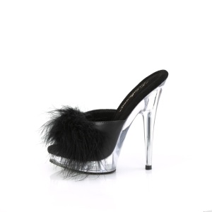 Ecopelle 15 cm SULTRY-601F ciabatta tacco alto con piume di marabu neri