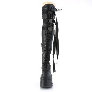 Ecopelle 15 cm WAVE-315-2 plateau zeppa stivali alti con tacco neri