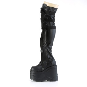 Ecopelle 15 cm WAVE-315-2 plateau zeppa stivali alti con tacco neri