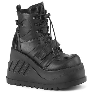Ecopelle Nero 12 cm STOMP-13 stivaletti con zeppa plateau