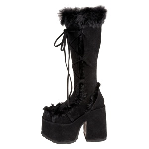 Fur black 13 cm CAMEL-311 chunky heel platform boots