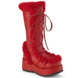 Fur boots 7 cm CUBBY-311 goth lace up platform boots red
