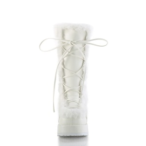 Fur boots 7 cm CUBBY-311 goth lace up platform boots white
