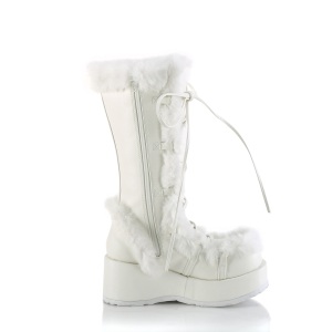 Fur boots 7 cm CUBBY-311 goth lace up platform boots white