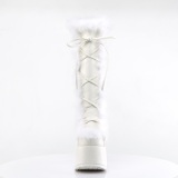 Fur white 13 cm CAMEL-311 chunky heel platform boots