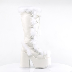 Fur white 13 cm CAMEL-311 chunky heel platform boots