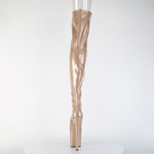 Glitter 20 cm PEEP TOE Golden thigh high boots with laces high heels