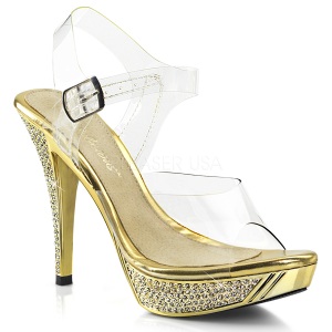 Gold Rhinestone 12 cm ELEGANT-408 Platform High Heeled Sandal