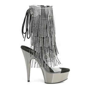 Grigio 15 cm DELIGHT-1017RSF stivaletti con frange donna tacco alto
