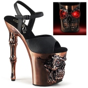LED Skull platform 20 cm pleaser high heels chrome - brass