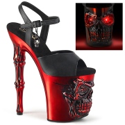 LED Skull platform 20 cm pleaser high heels chrome - red
