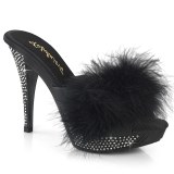 Leatherette 11,5 cm ELEGANT-401F Black mules high heels with marabou feathers