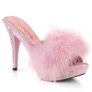 Leatherette 11,5 cm ELEGANT-401F Rosa mules high heels with marabou feathers