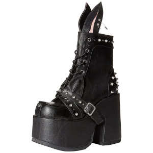 Leatherette 13 cm DEMONIA CAMEL-202 goth ankle boots with rivets