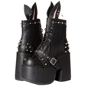 Leatherette 13 cm DEMONIA CAMEL-202 goth ankle boots with rivets