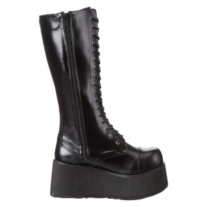 Leatherette 8,5 cm TRASHVILLE-502 Black punk boots with laces mens
