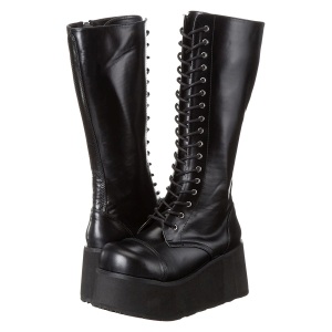 Leatherette 8,5 cm TRASHVILLE-502 Black punk boots with laces mens