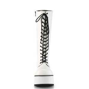 Leatherette 8,5 cm TRASHVILLE-502 White punk boots with laces mens