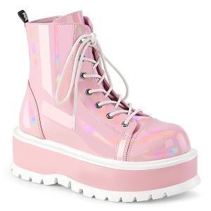 Leatherette boots 5 cm SLACKER-55 Rose lace up ankle boots