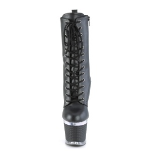 Leatherette platform 18 cm SPECTATOR-1040 lace up ankle booties in black