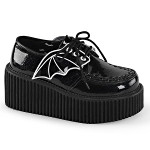 Neri 7,5 cm CREEPER-205 rockabilly scarpe creepers donna ali di pipistrello
