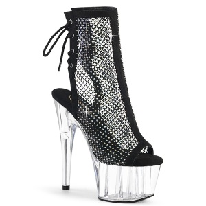 Neri strass stivaletti pleaser con plateau e tacco 18 cm ADORE-1018RM