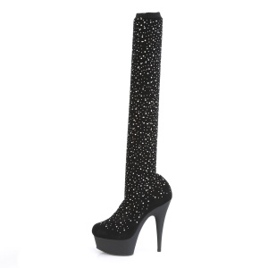 Nero 15 cm DELIGHT-30022 Tessuto a maglia - stivali overknee piattaforma exotic