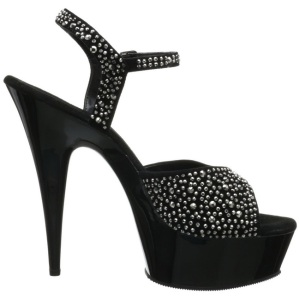 Nero 15 cm DELIGHT-609RS Scarpe da donna con pietre scintillanti