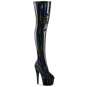 Nero 18 cm ADORE-3011HWR Ologramma piattaforma stivali overknee spuntate