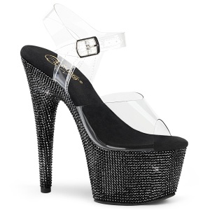 Nero 18 cm BEJEWELED-708DM Plateau sandali alti con pietre