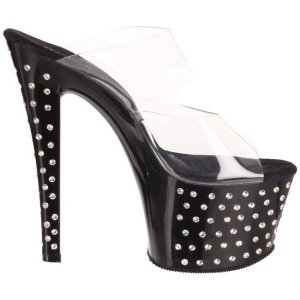 Nero 18 cm STARDUST-702 Pantofole Tacco Alto Pietre Strass