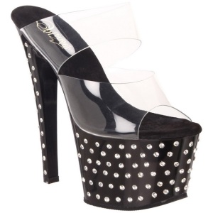 Nero 18 cm STARDUST-702 Pantofole Tacco Alto Pietre Strass