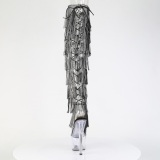 Nero 18 cm pole dance exotic stivali overknee con frange strass